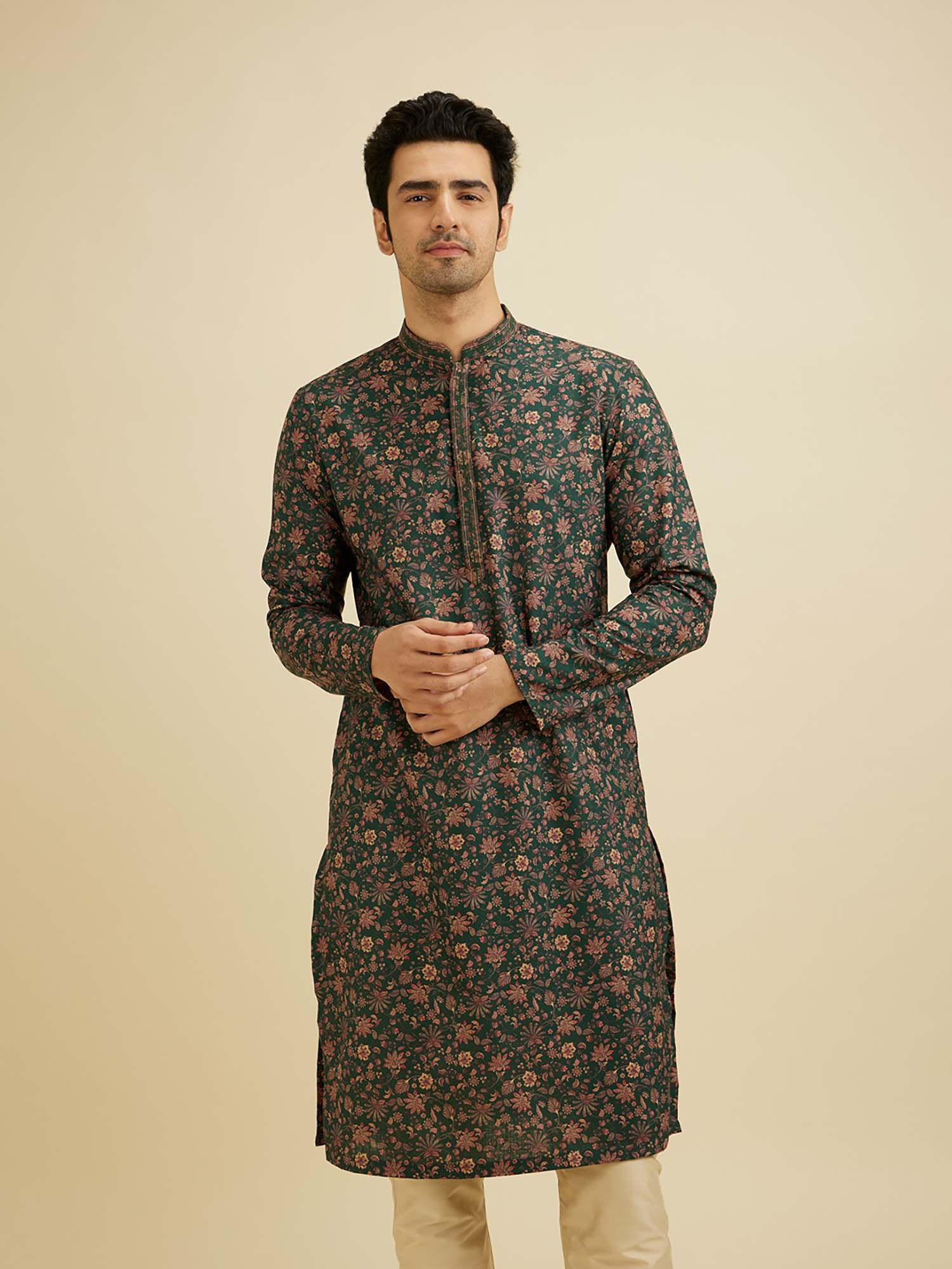 Manyavar Green Viscose Kurta Pyjama Set