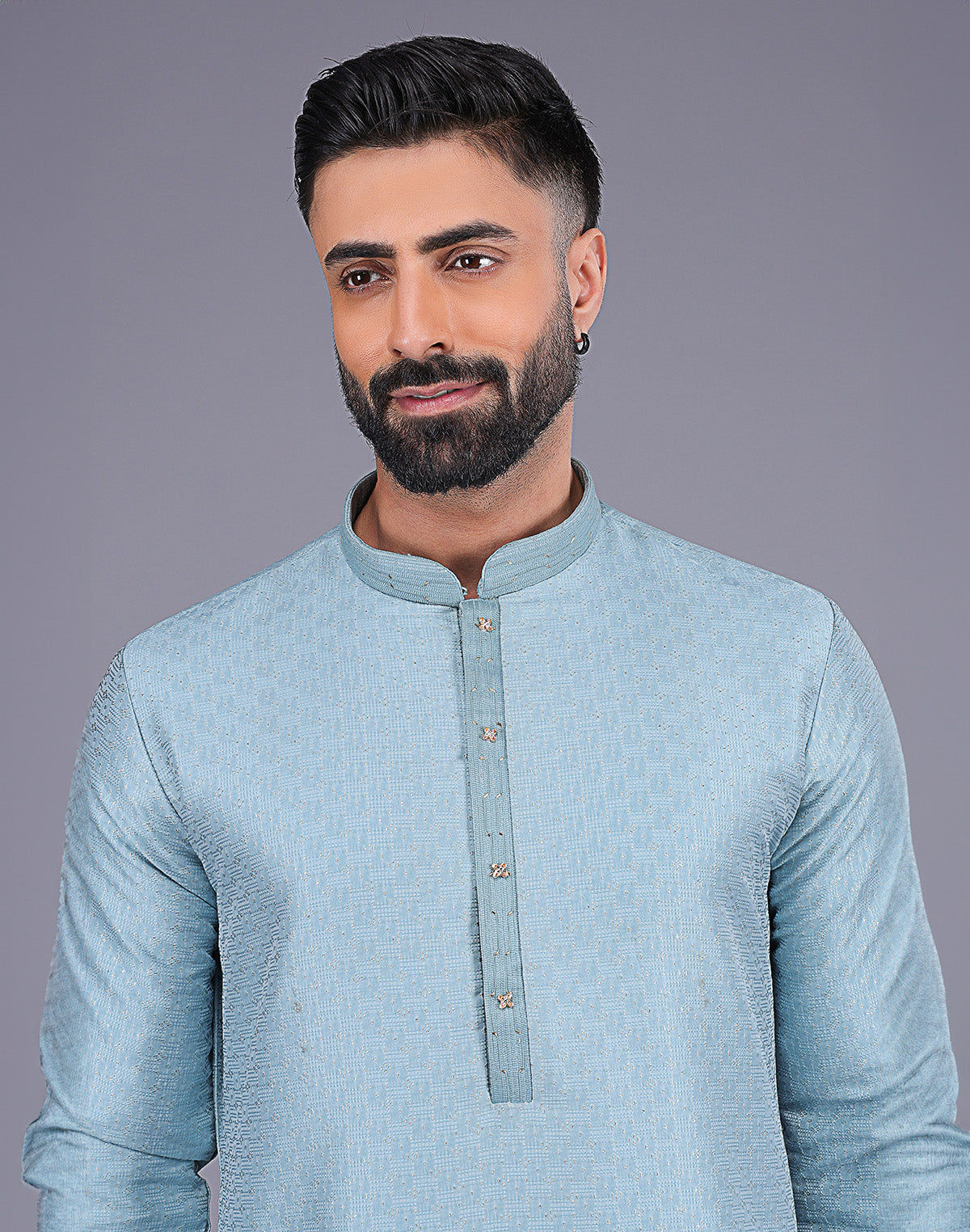 Soft Silk Stones Work Kurta Pyjama Set Sky