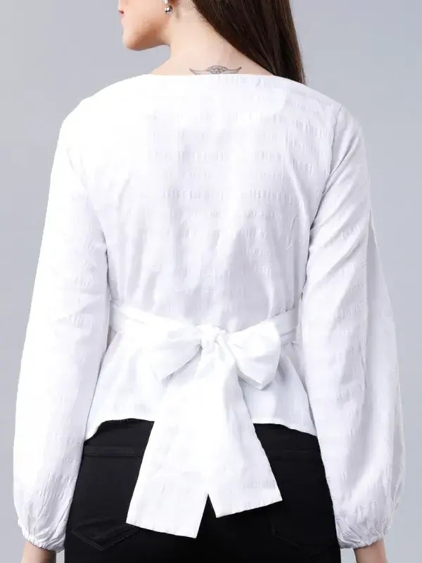 Tokyo Talkies Women's White Solid Regular Top - Fashionable and Versatile