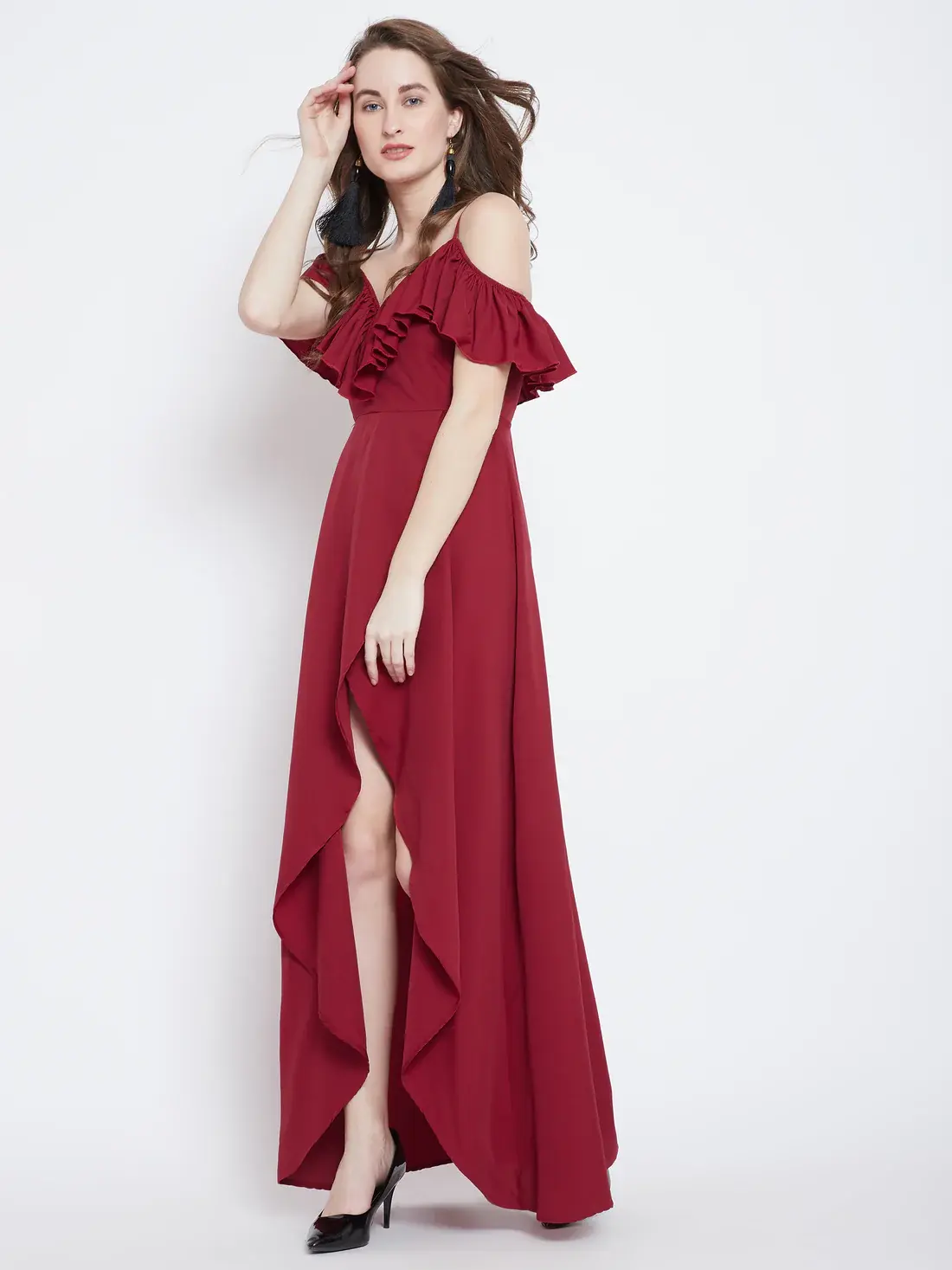 Women's Red Cotton Maxi Dress