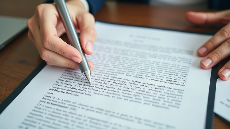 High angle view of a legal document with a pen on a wooden table