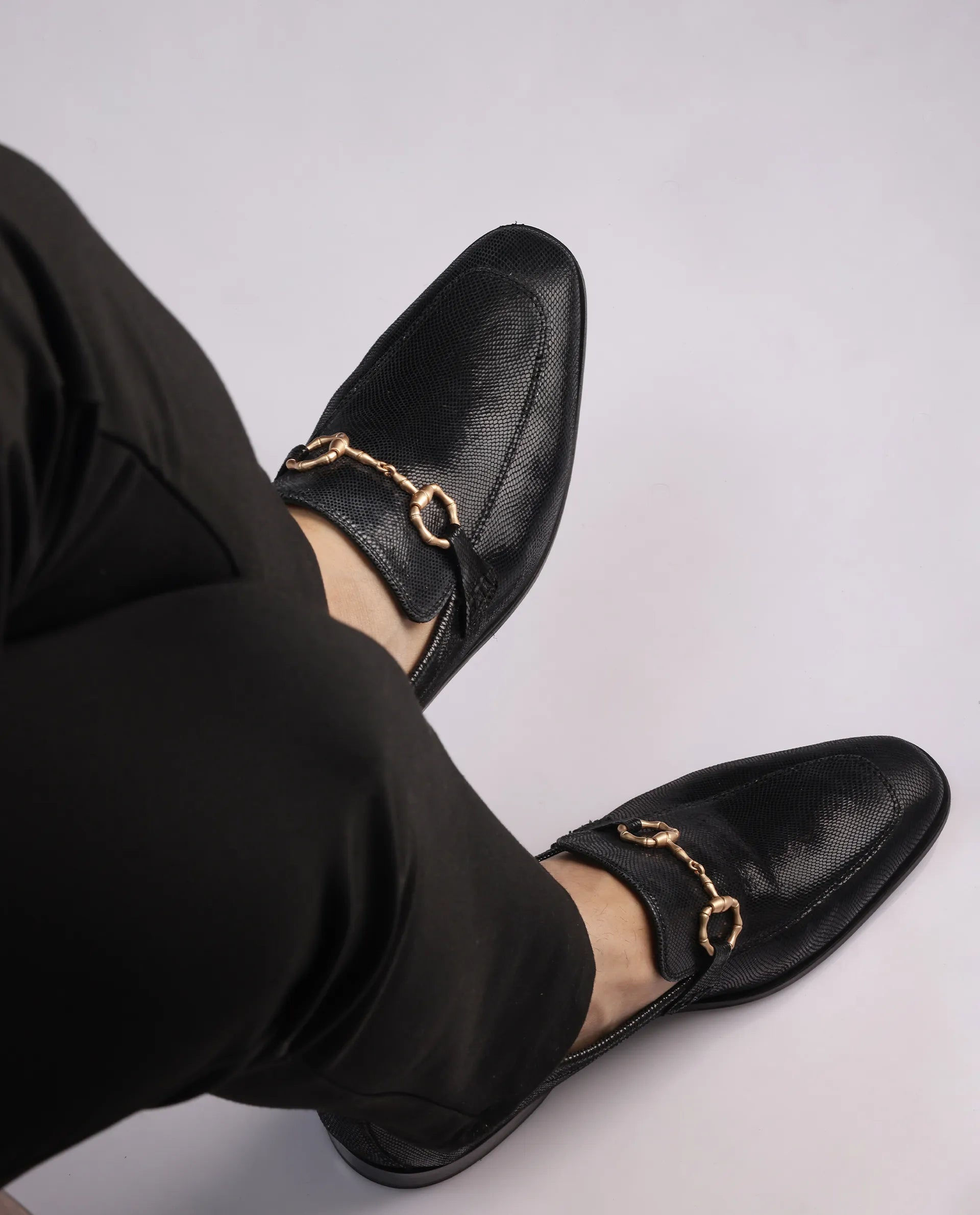 Men's Snaker Black Leather Loafers