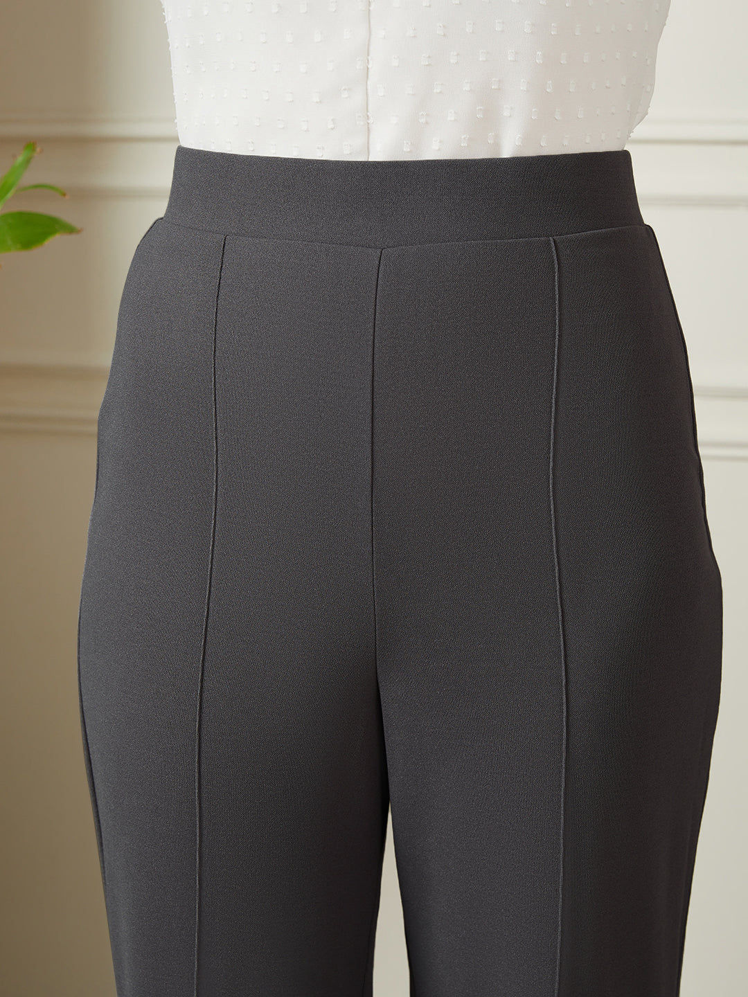 Women's Grey High-Rise Flared Trousers