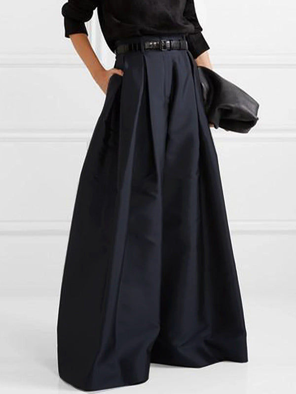 Stylish Loose High-Waisted Solid Color Wide Leg Polyester Pants