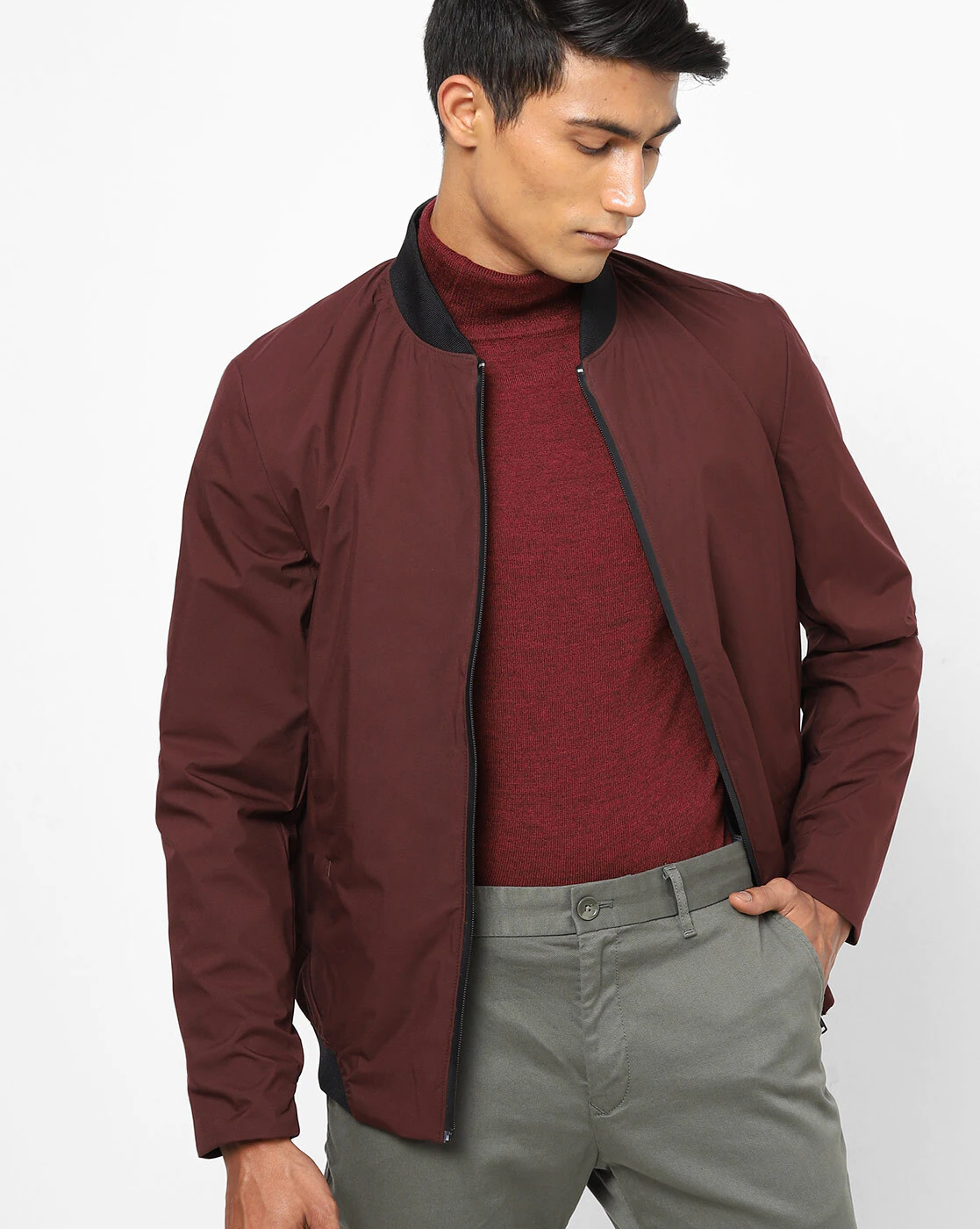 Zip-Front Bomber Jacket with Insert Pocket