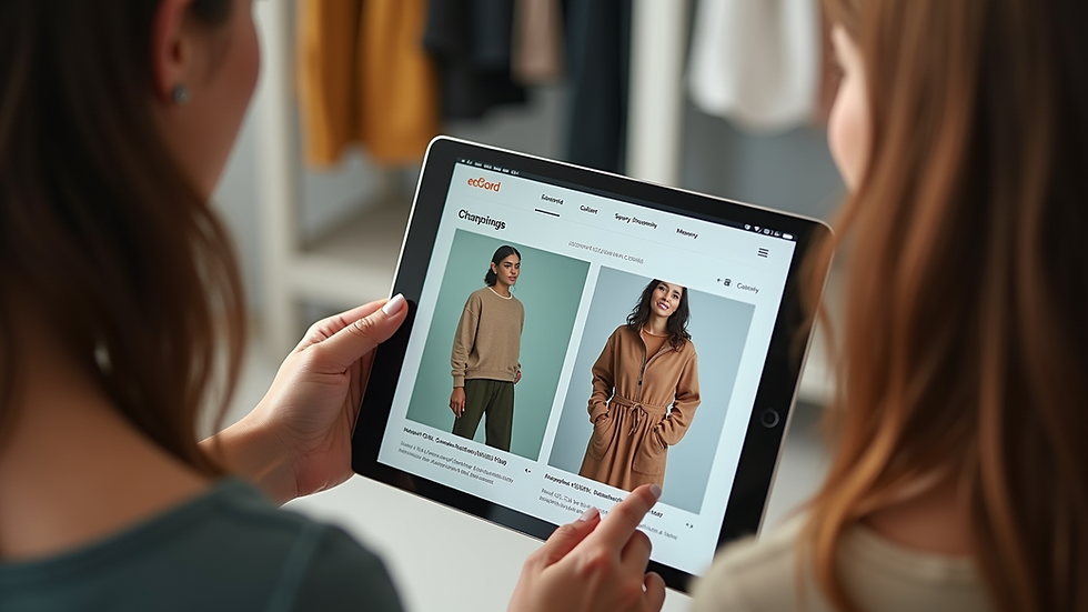 High angle view of a group of people browsing eco-friendly clothing online