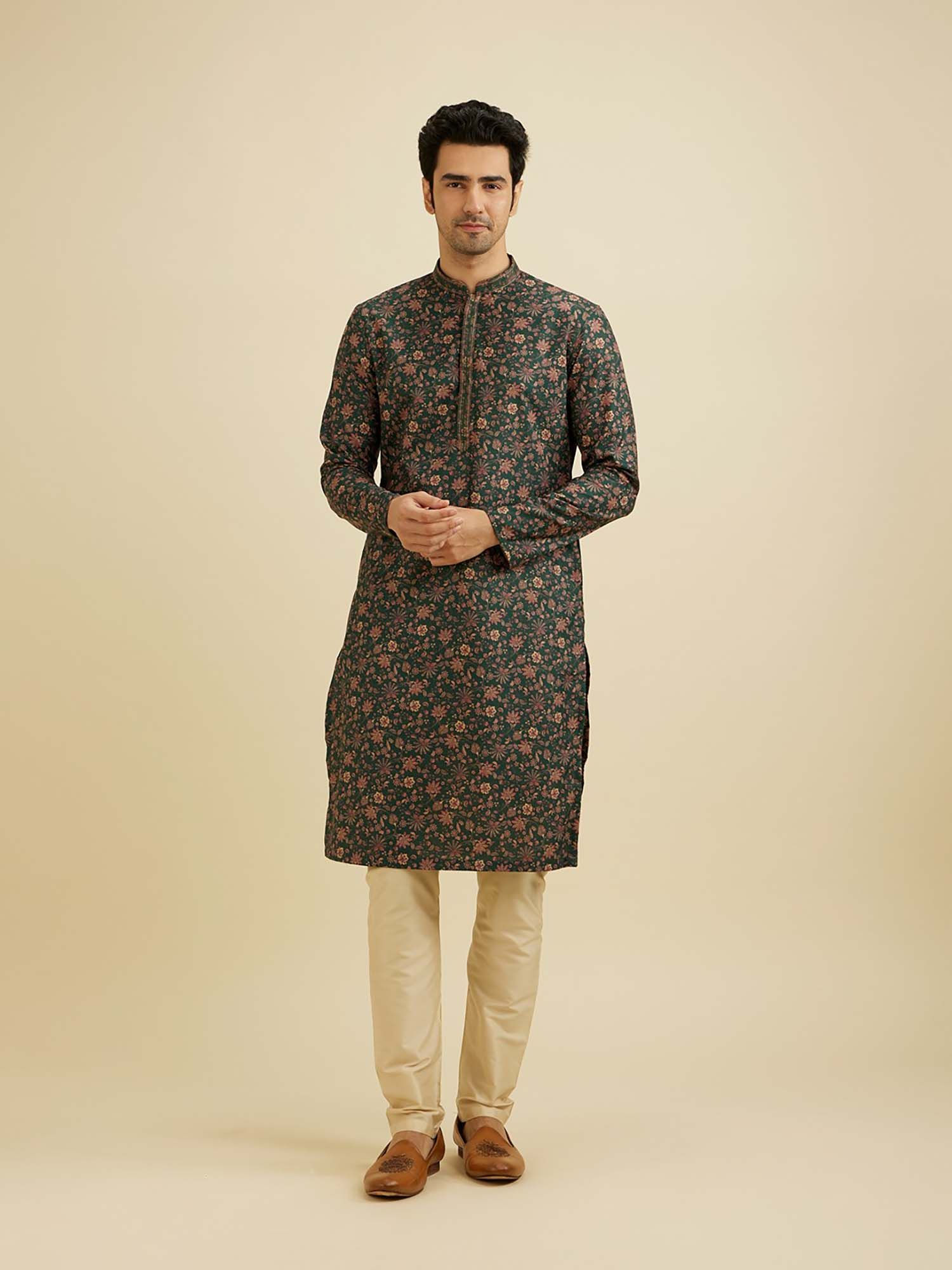 Manyavar Green Viscose Kurta Pyjama Set