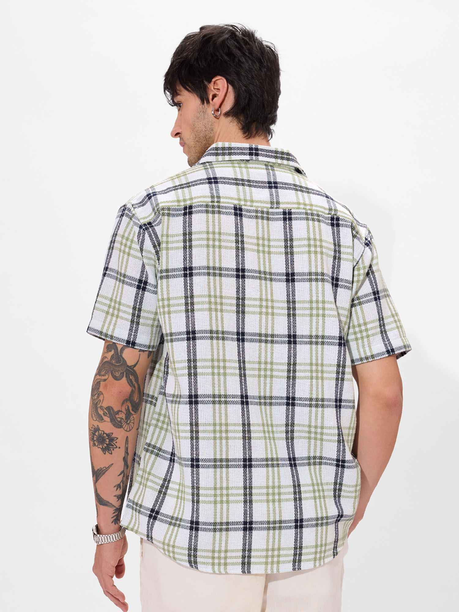 Stylish Plaid-White Half Sleeve Shirt for Men - Summer Casual Wear