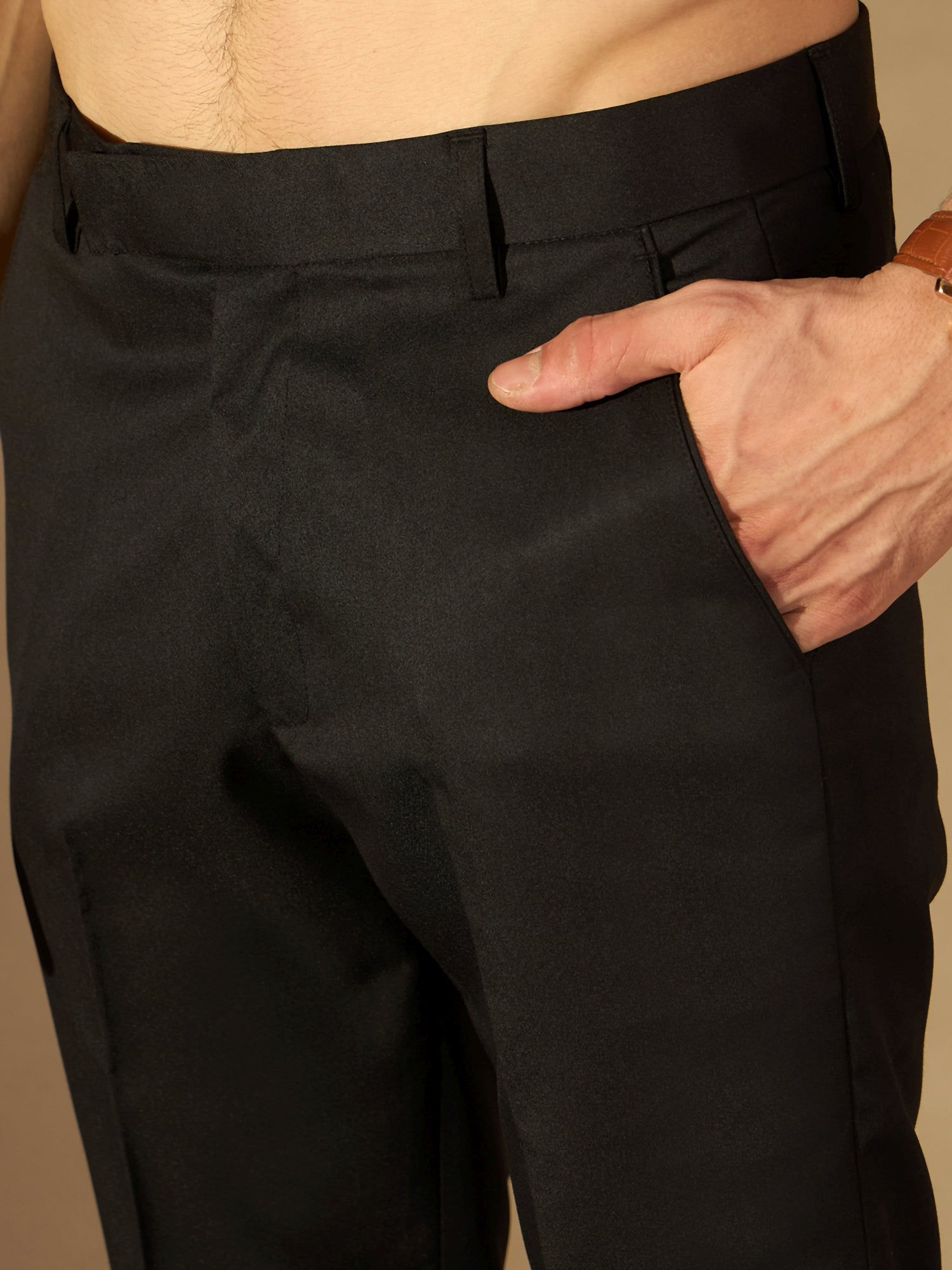 Men's Black Tapered Fit Cropped Trousers