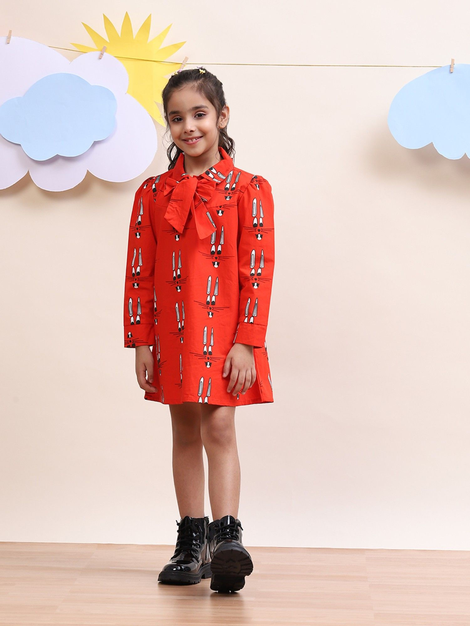 Spunkies Red Printed A-Line Kids Dress