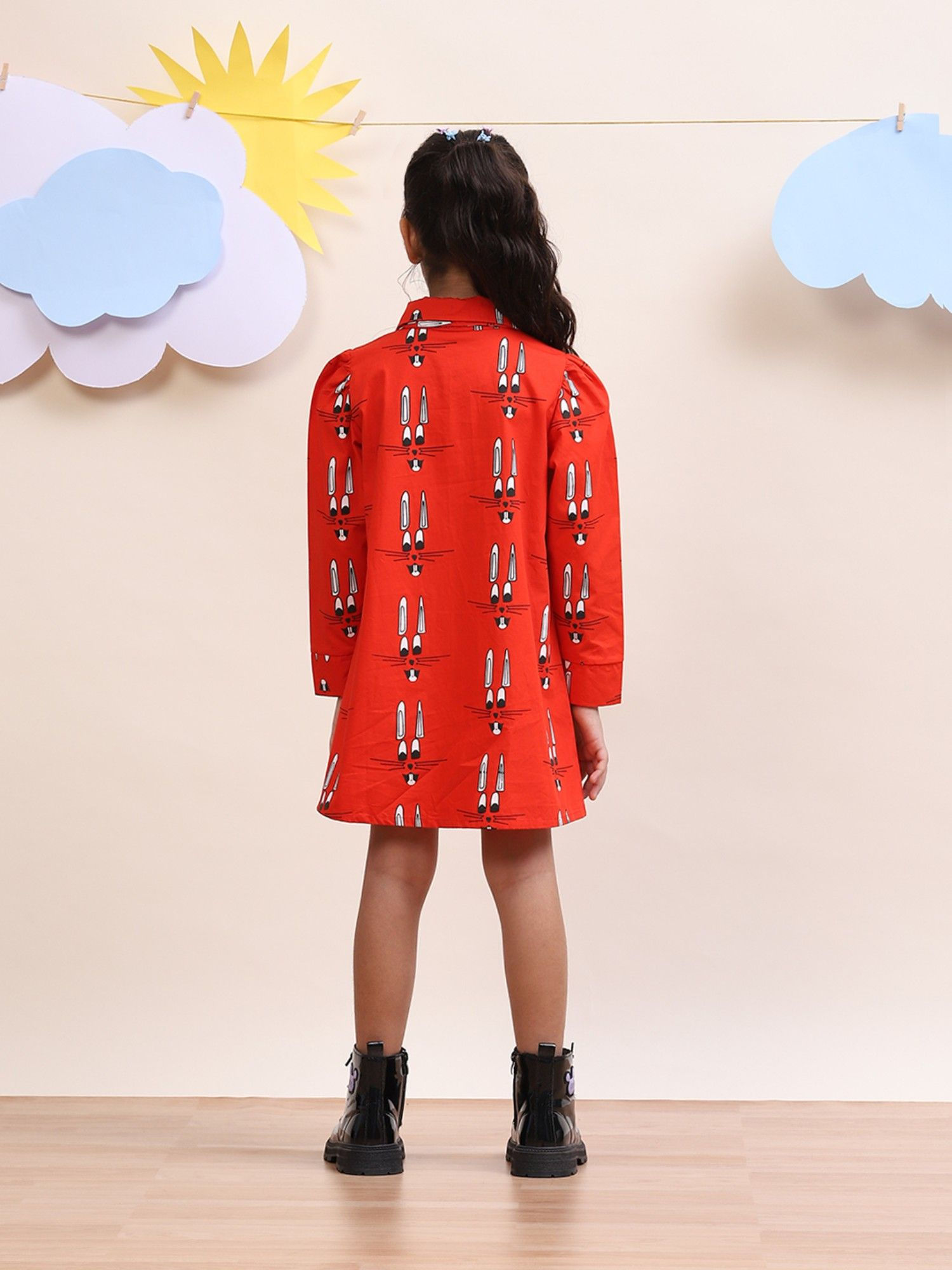 Spunkies Red Printed A-Line Kids Dress