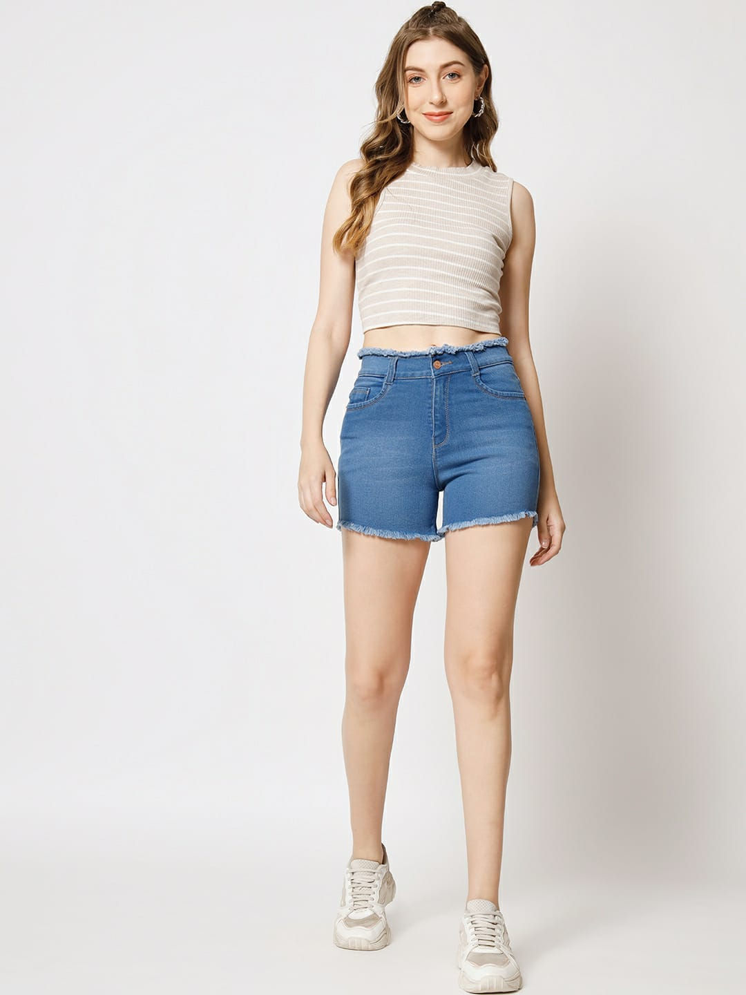 Women's Stylish Blue High-Rise Shorts