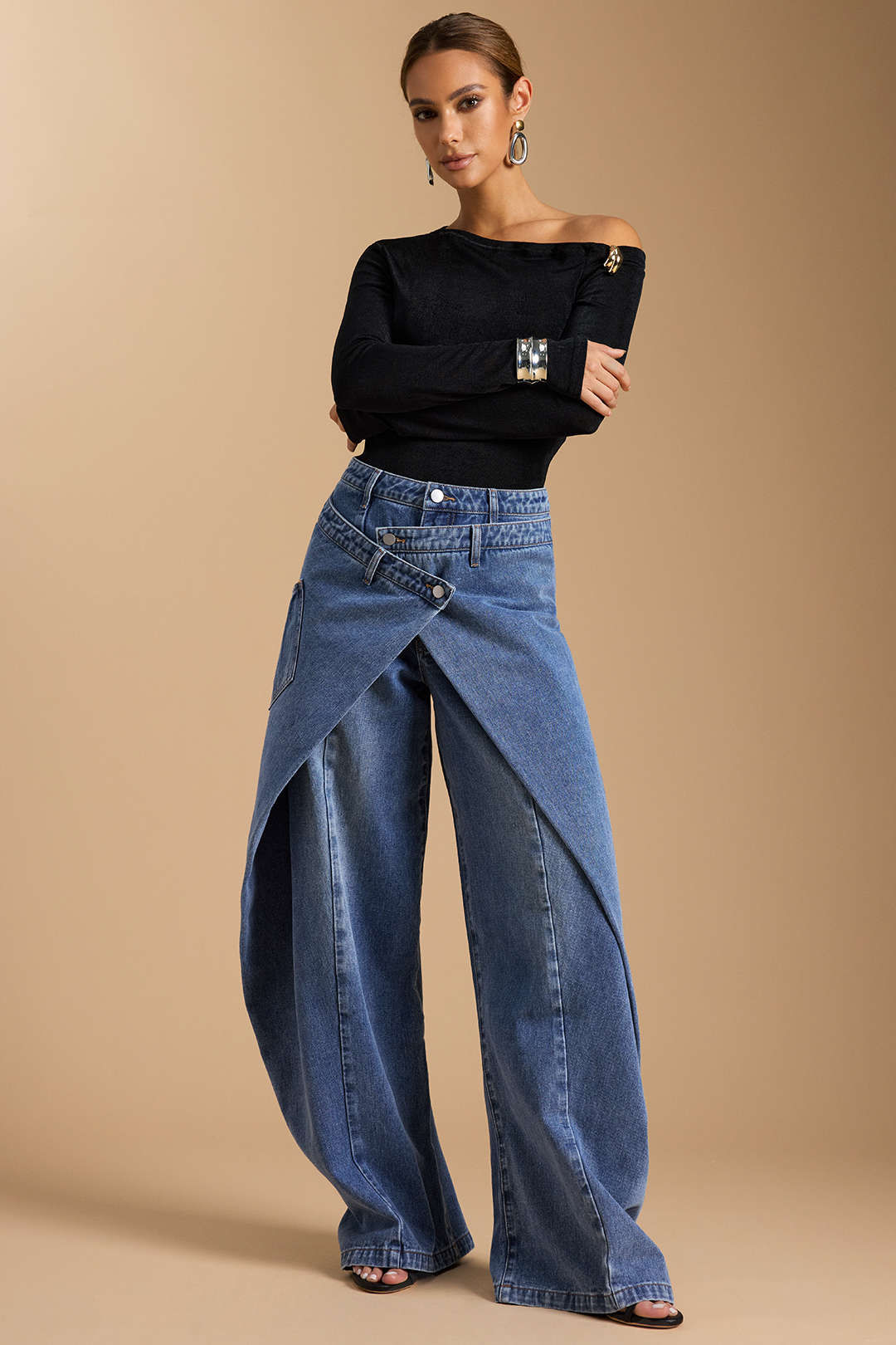 Denim Asymmetric ButtonJeans