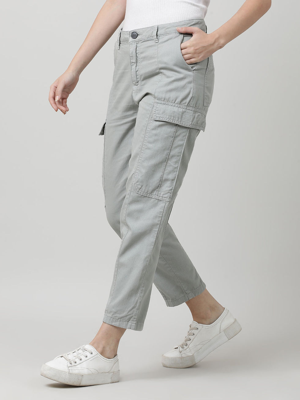 Thumbnail: Women Grey Cargo Trousers