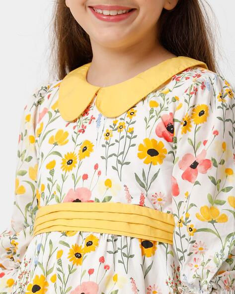 Elegant Floral Print Fit and Flare Dress for Girls