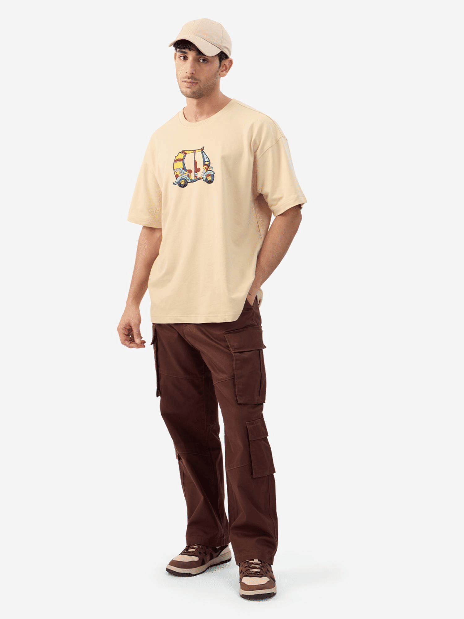 The Souled Store Auto Oversized Brown T-Shirt