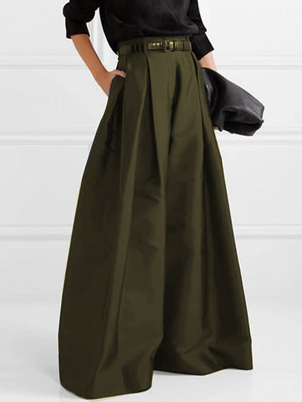Stylish Loose High-Waisted Solid Color Wide Leg Polyester Pants