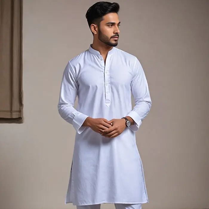 Men's Classic White Cotton Kurta Pajama Set