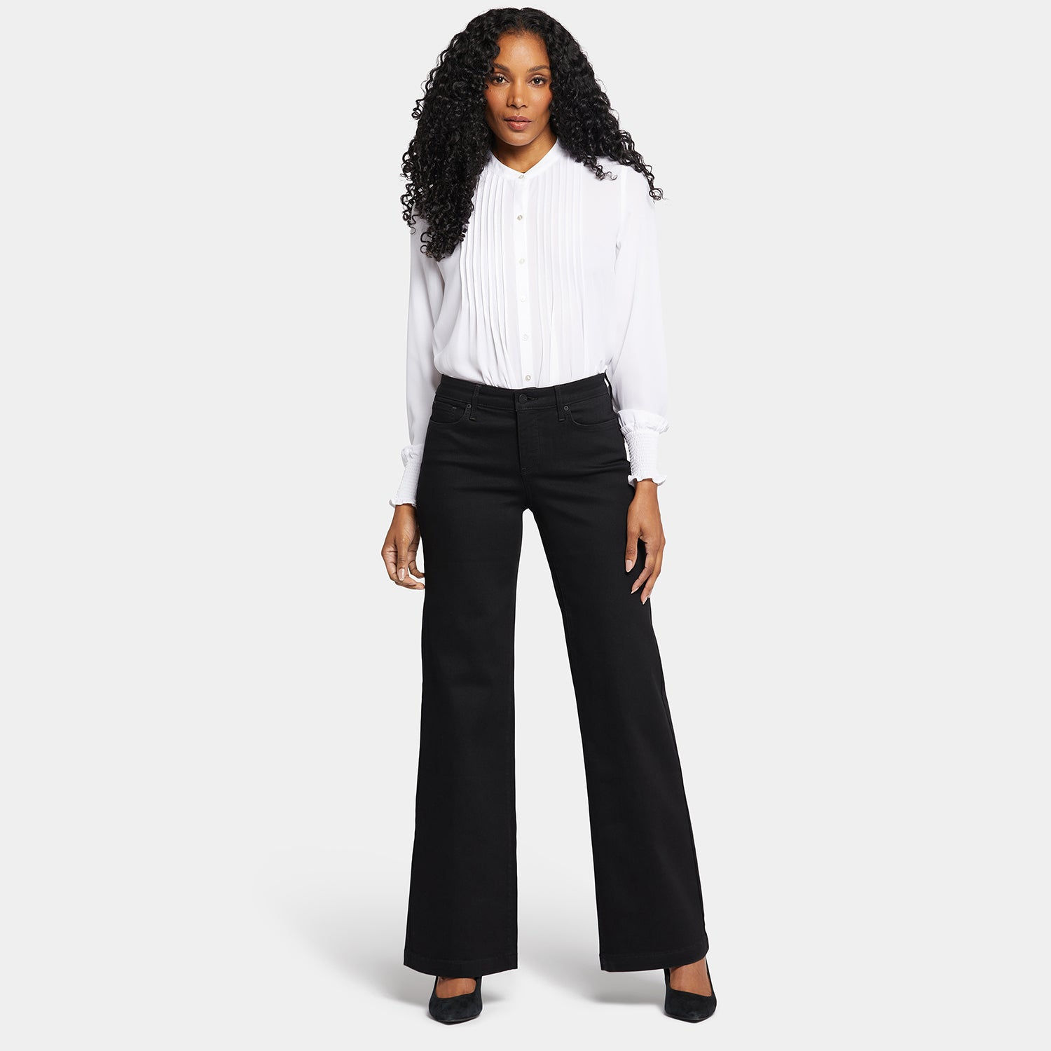 NYDJ Teresa Wide Leg Jeans in Black Rinse Stretch Denim