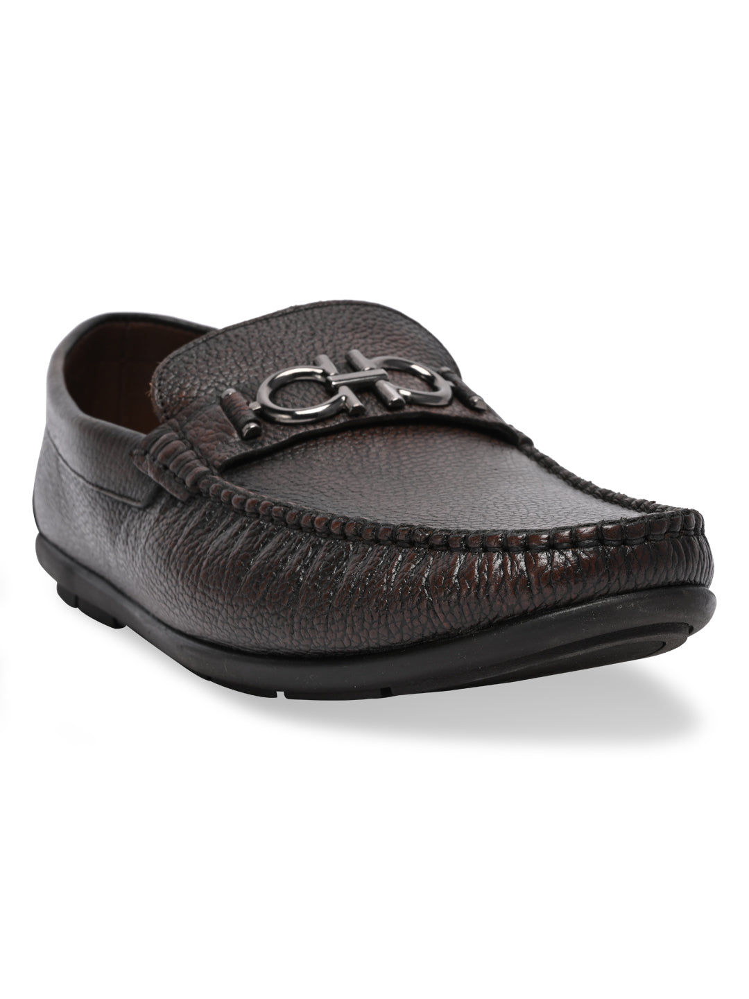 Stylish Regal Brown Men's Casual Leather Buckled Loafers