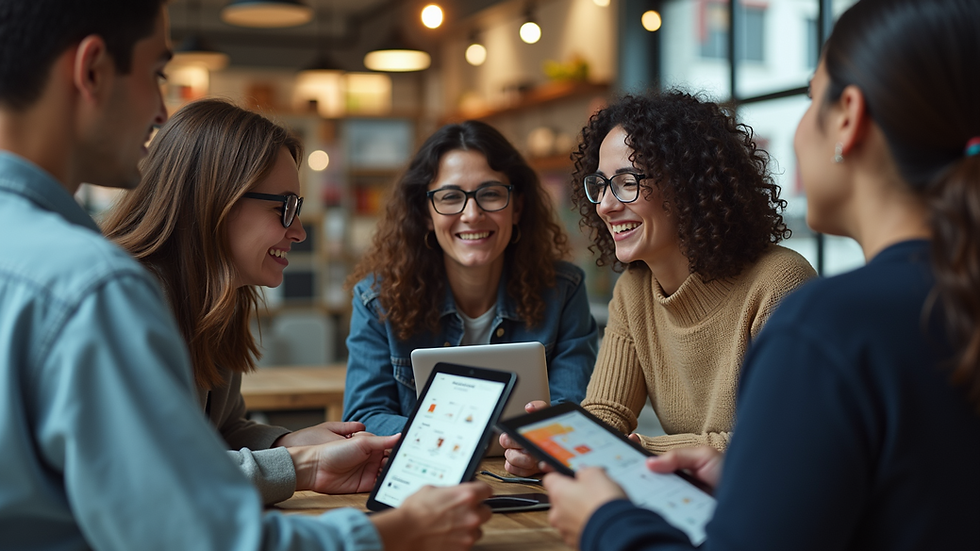 High angle view of a diverse group of online shoppers engaging in digital shopping