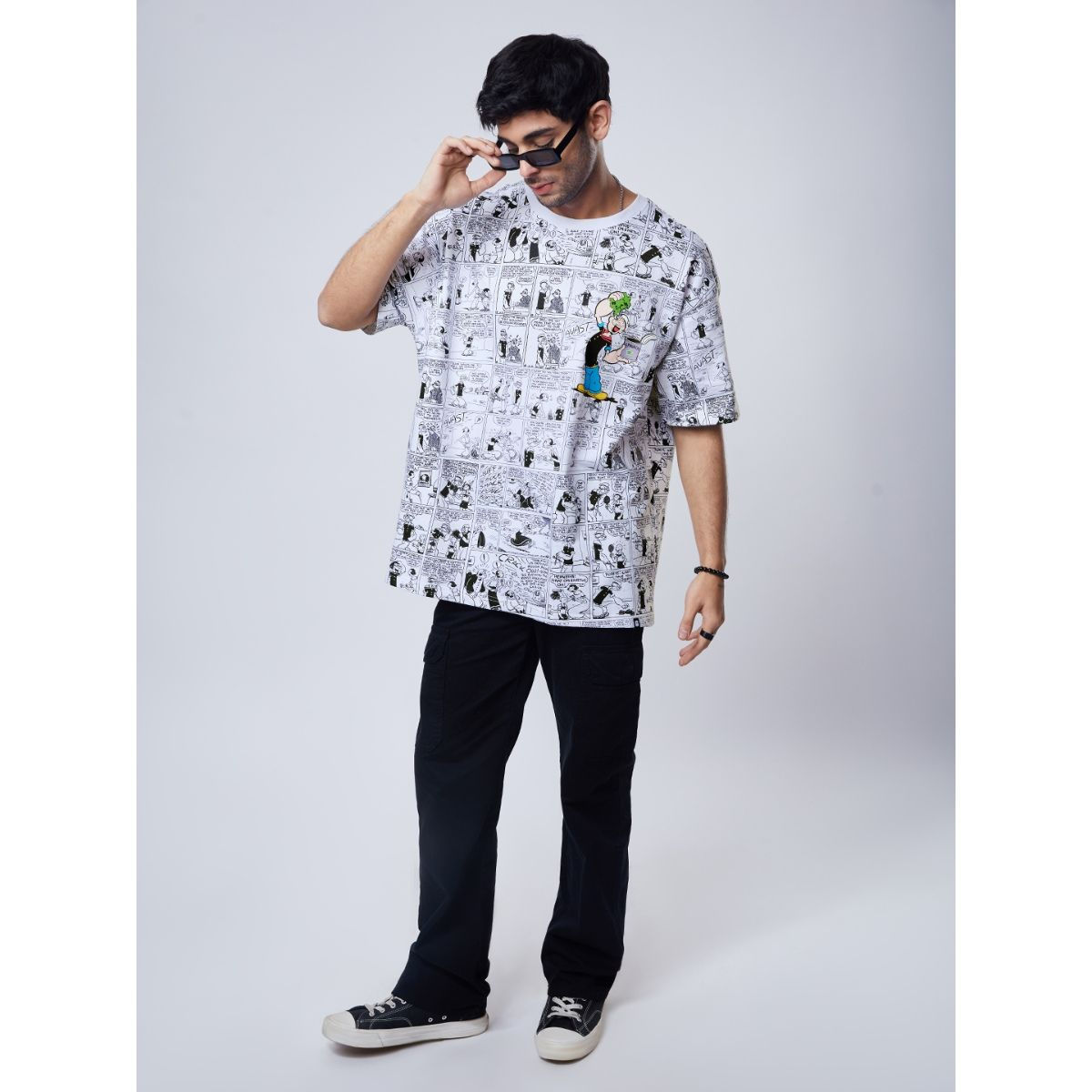 Popeye Comic Strip Cotton Oversized Tee - Trendy Graphic T-Shirt