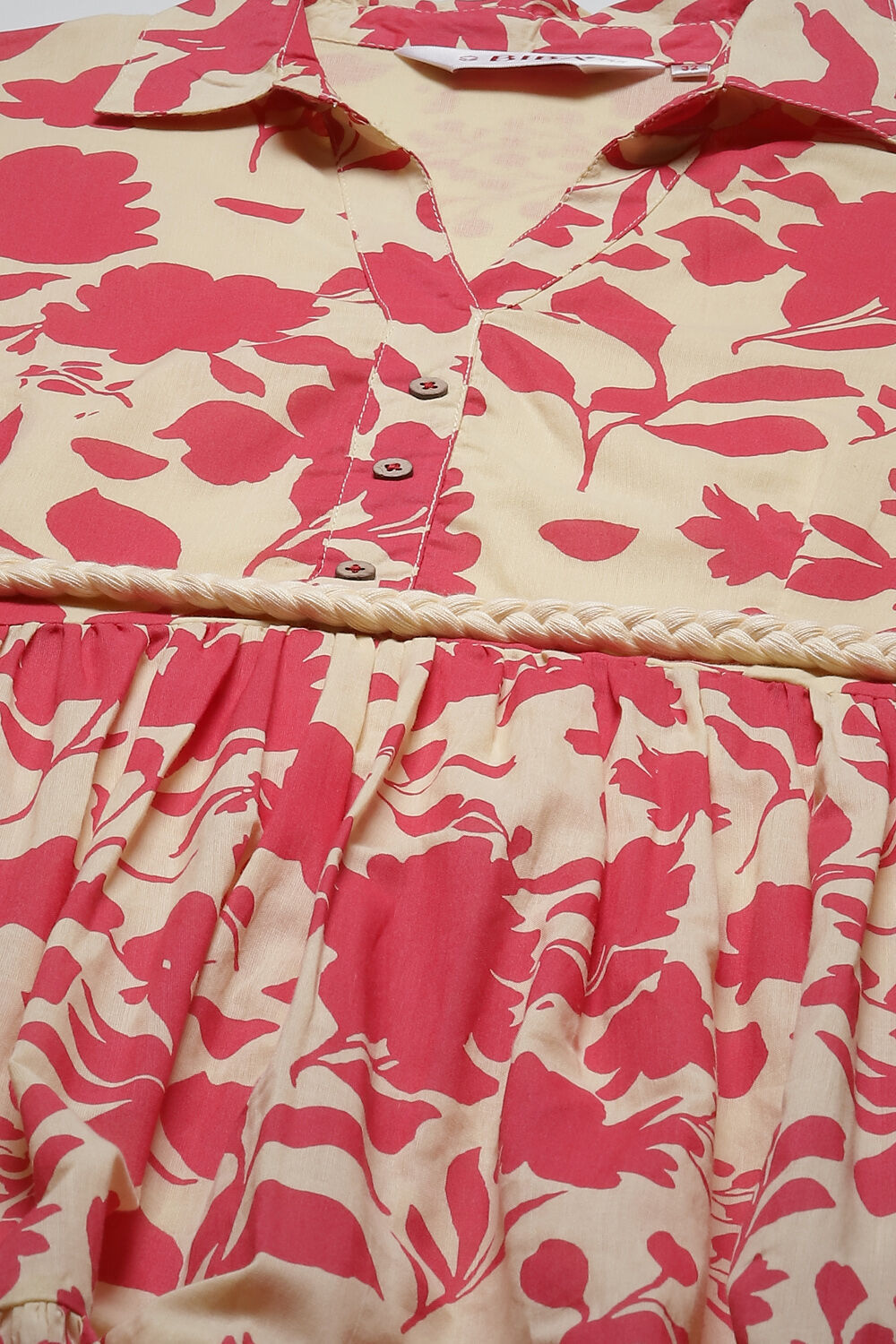 Beige Cotton Tiered Printed Dress