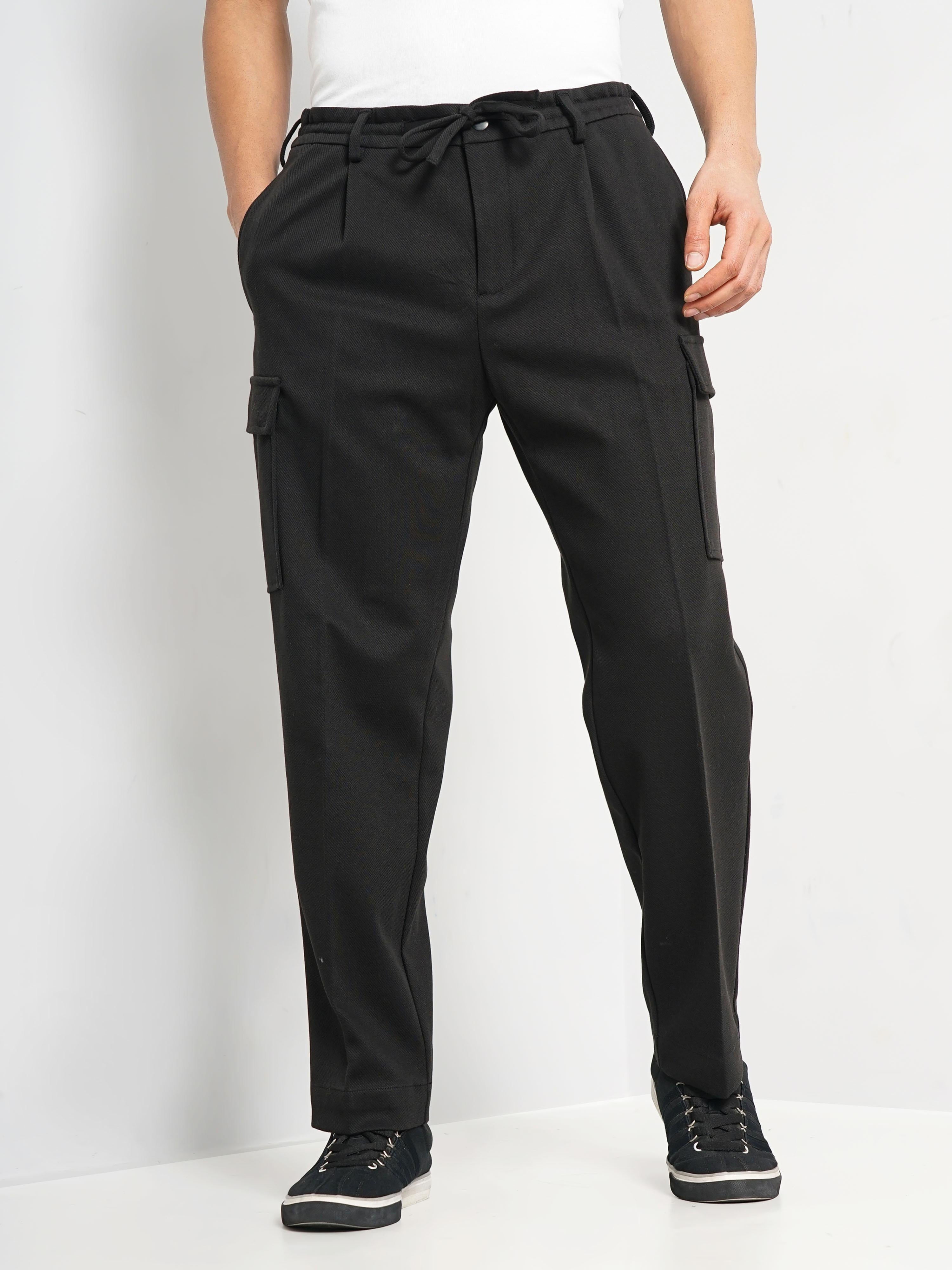 Black Cotton Relaxed Fit Cargos