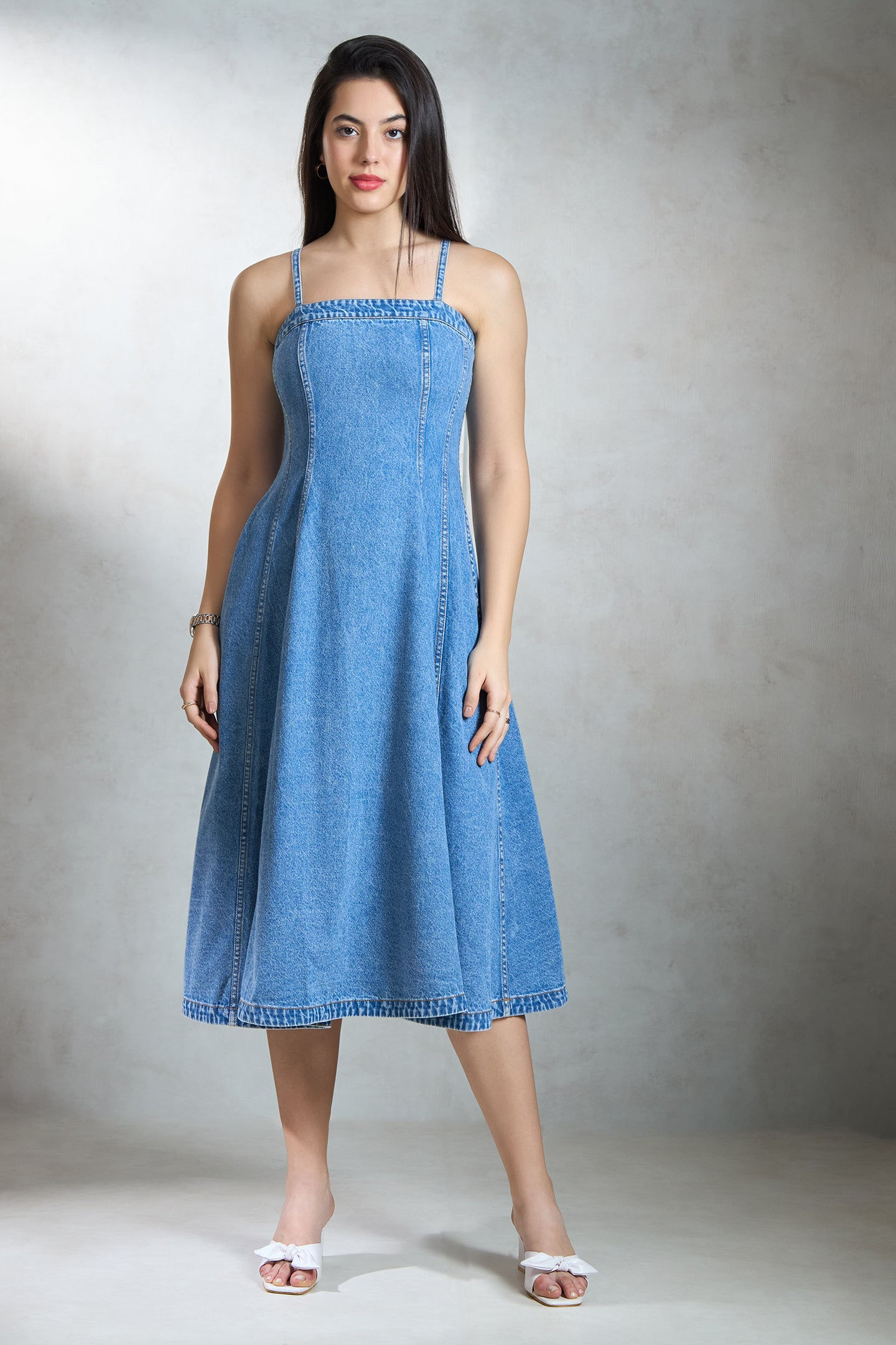 Denim Banded Midi Dress