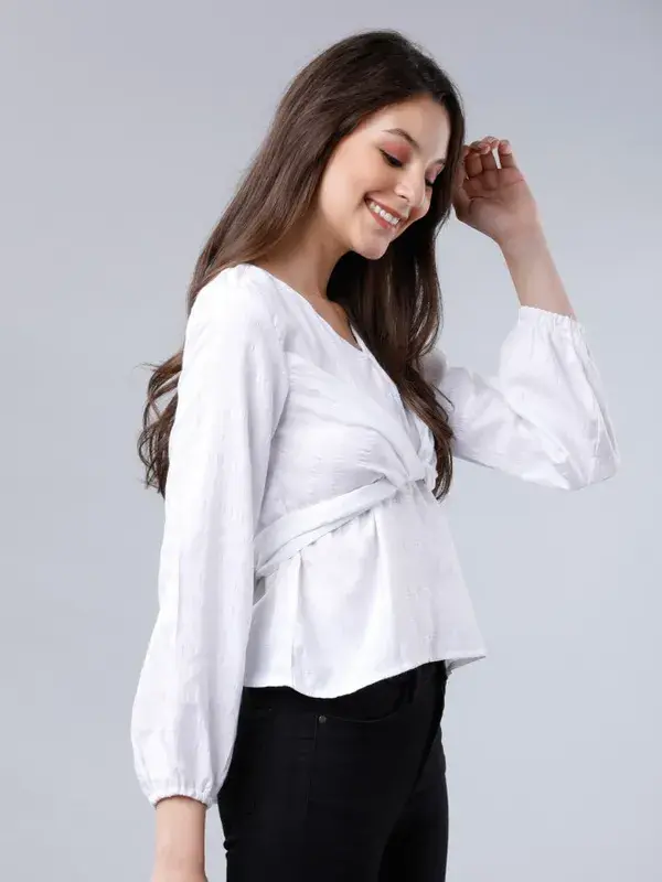Tokyo Talkies Women's White Solid Regular Top - Fashionable and Versatile