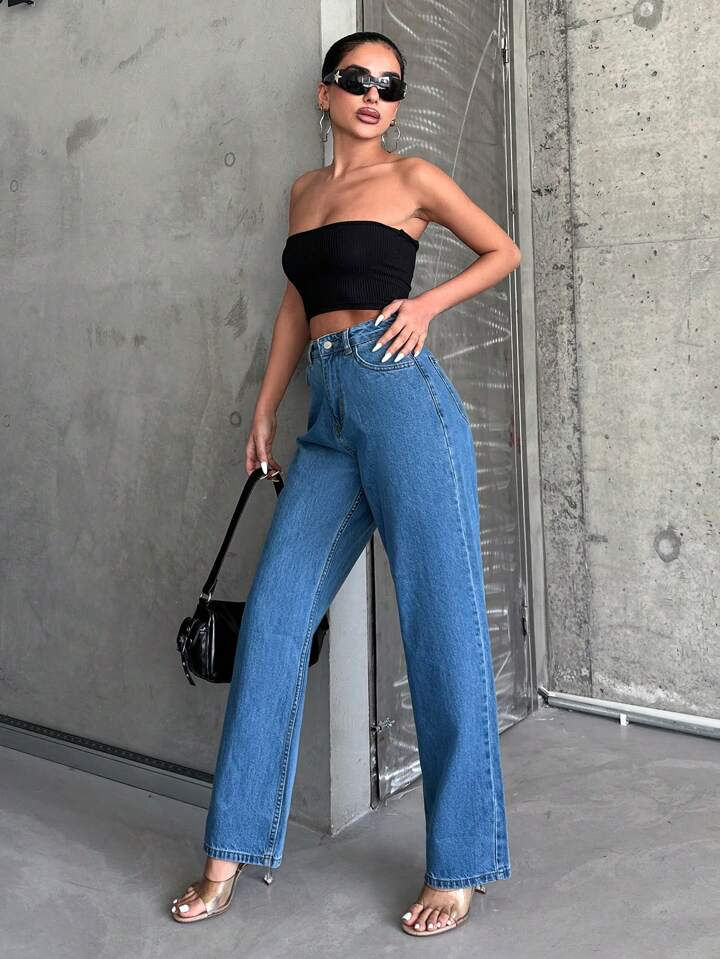 Comfortable Wide Leg High Rise Denim Jeans for Everyday Wear