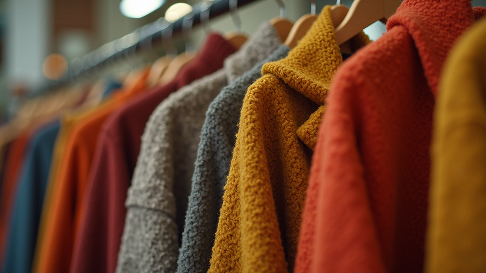 High angle view of colorful fall clothing ensemble on display