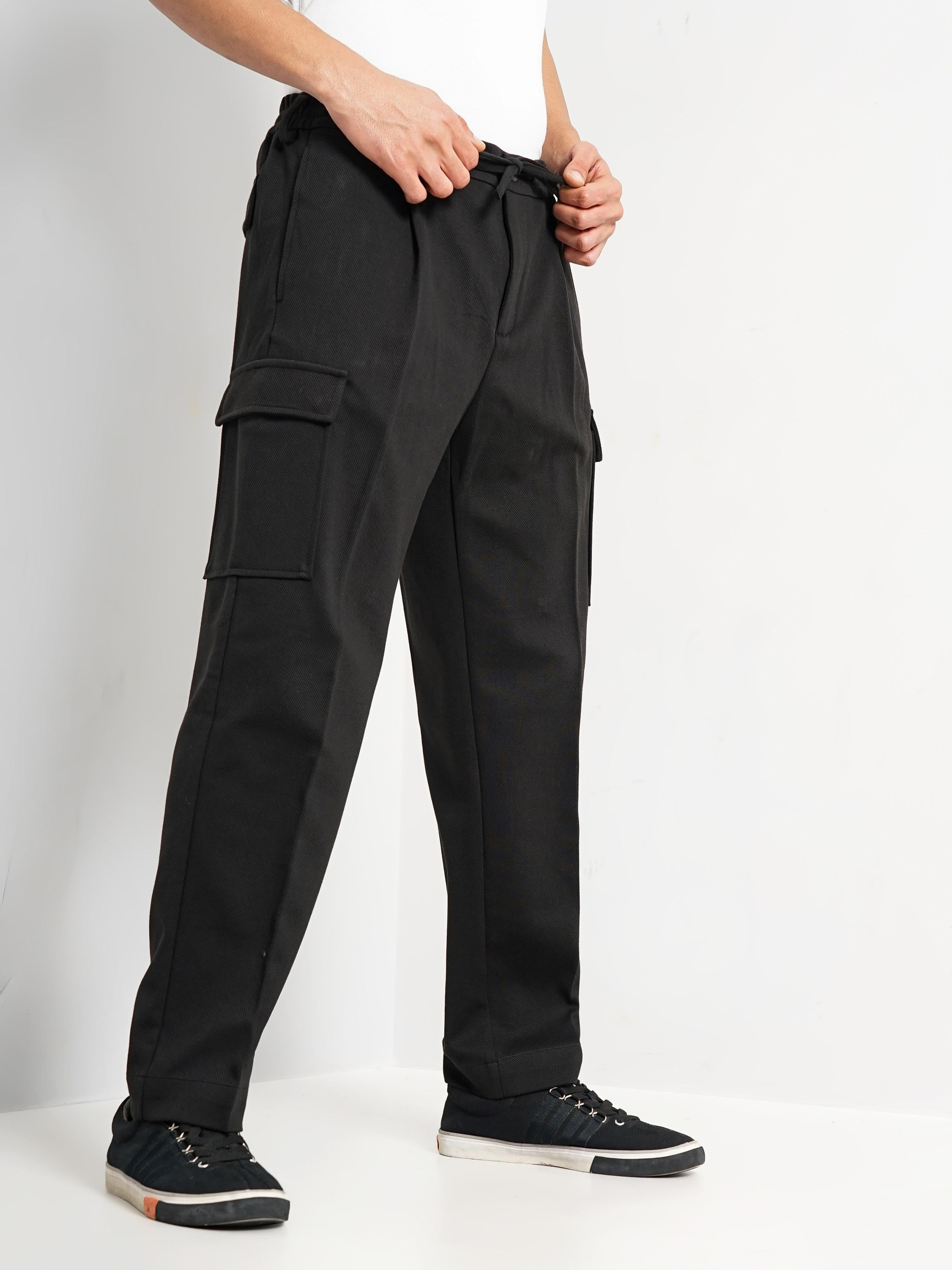 Black Cotton Relaxed Fit Cargos
