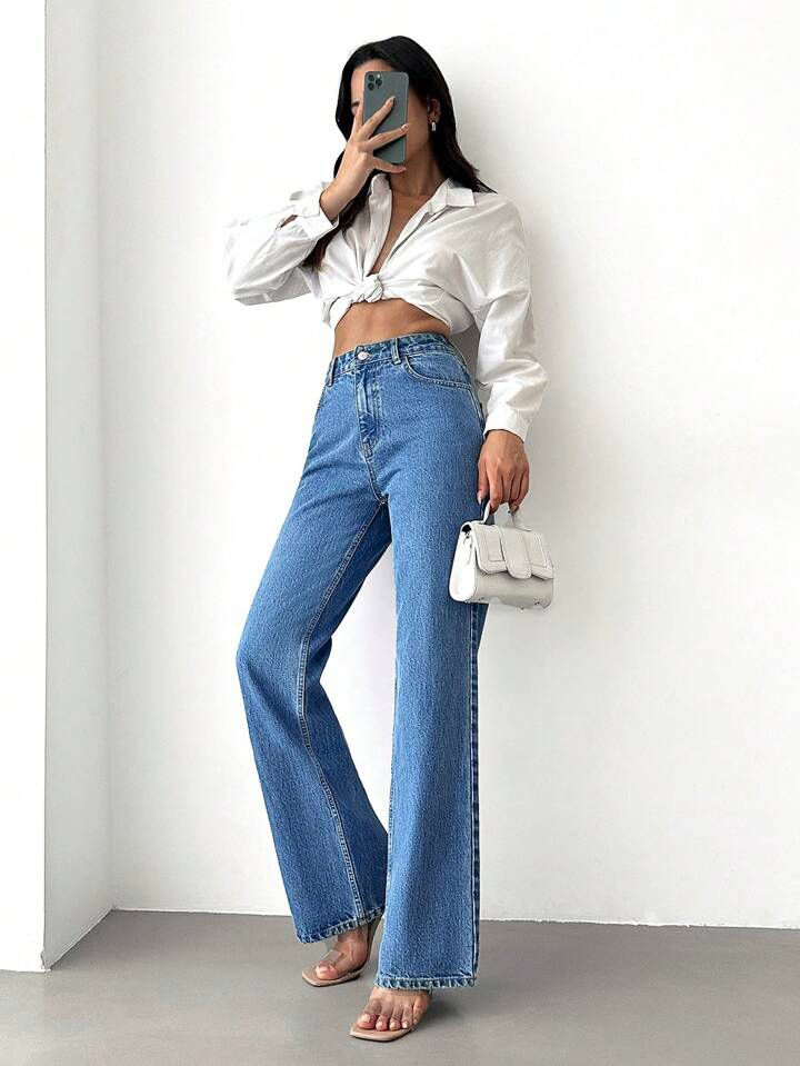Comfortable Wide Leg High Rise Denim Jeans for Everyday Wear