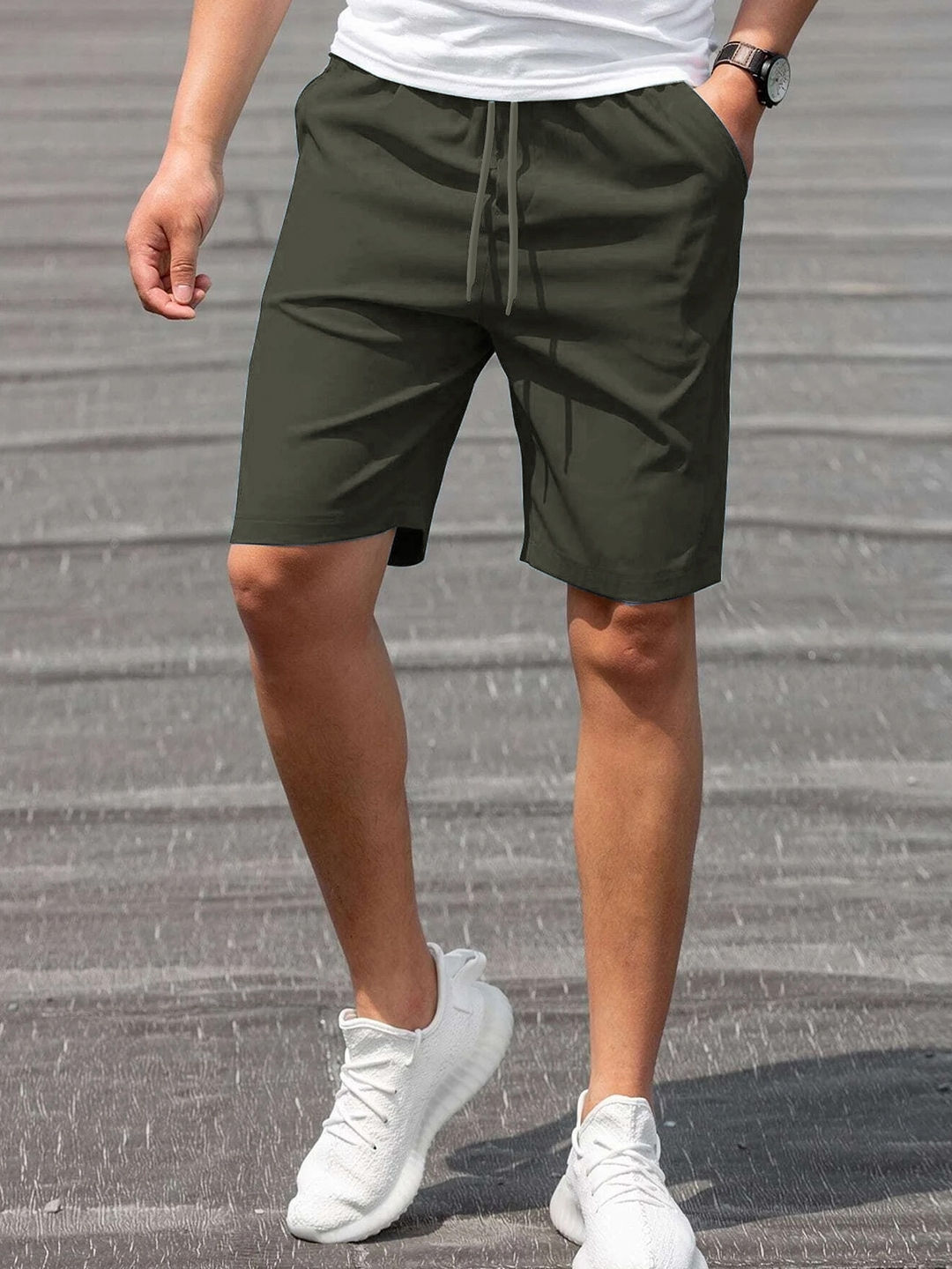 NOBERO Men Mid Rise Drawstring Cotton Sports Shorts 8-10