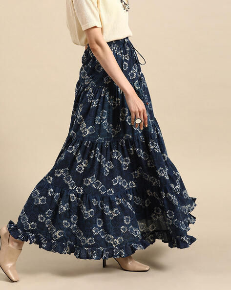 Floral Print Tiered Flared Skirt