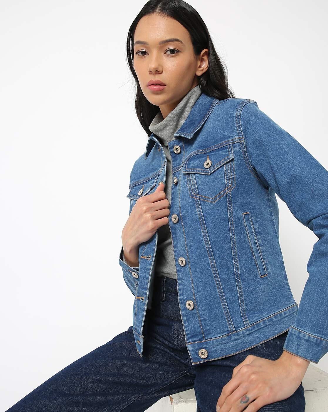 Washed Denim Jacket with Insert Pockets