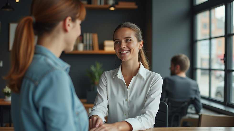 High angle view of a customer service representative assisting a client