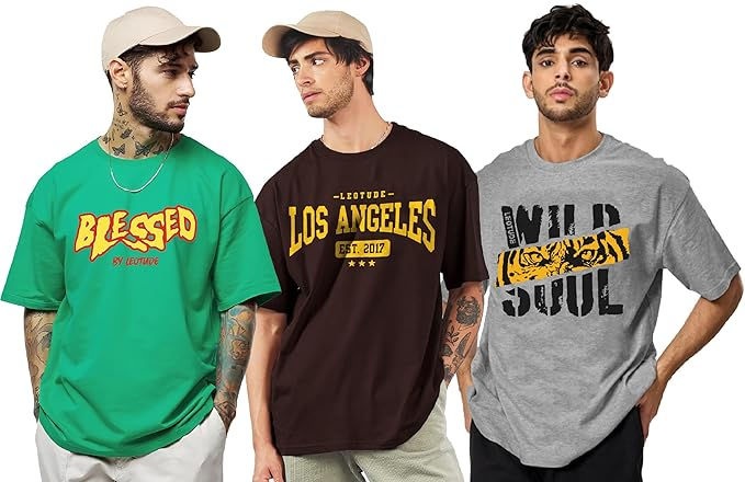 LEOTUDE Men Oversized Half Sleeve Tshirts