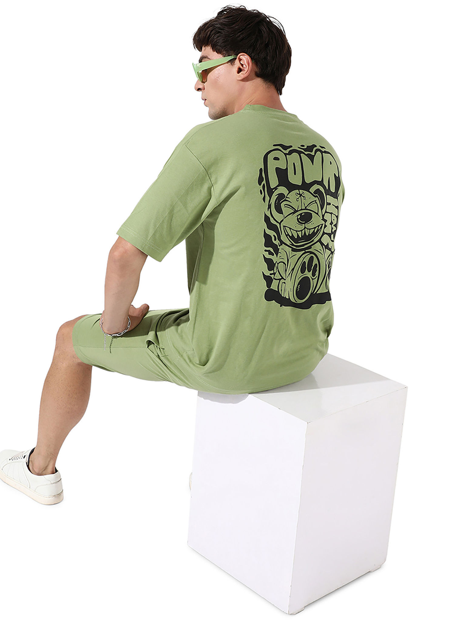 Mens Olive Green Contrast Print Co-Ord Set