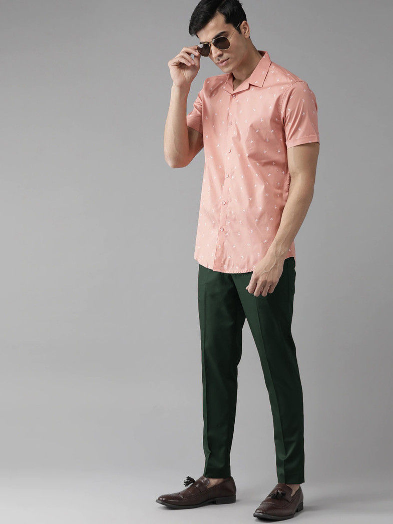 Regular Fit Men Green Trousers