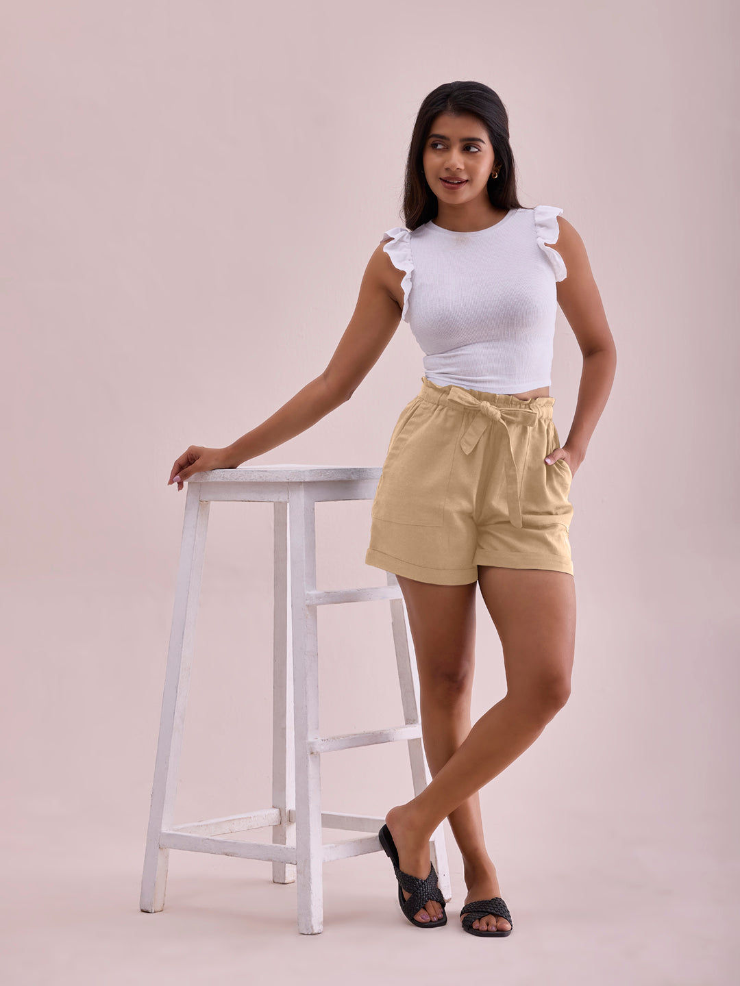 Khaki Linen Blend Shorts