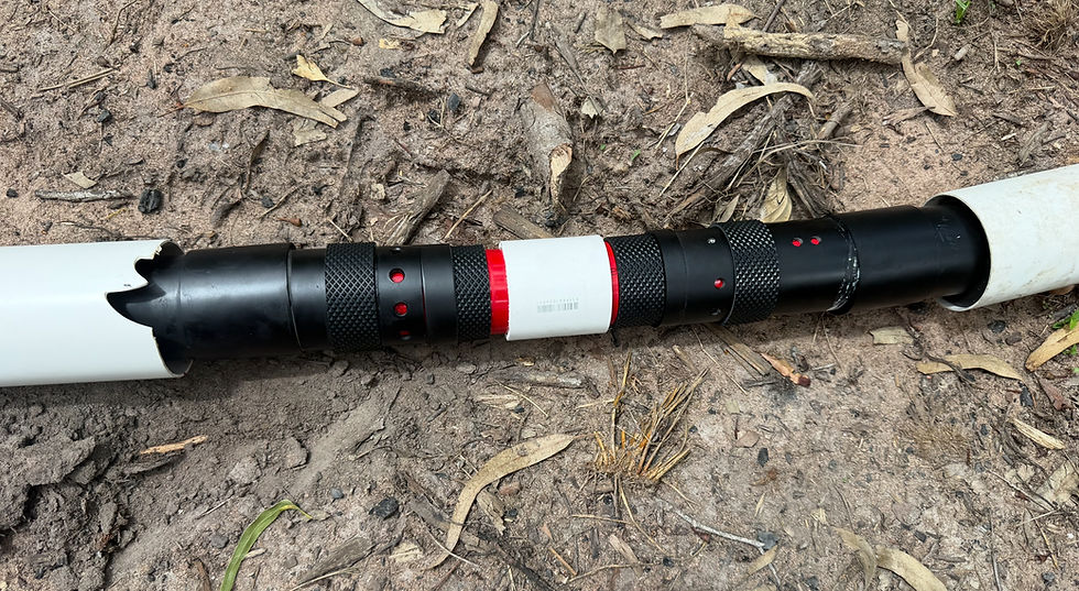Two AquaDivert units joining different sized pipes for a temporary repair