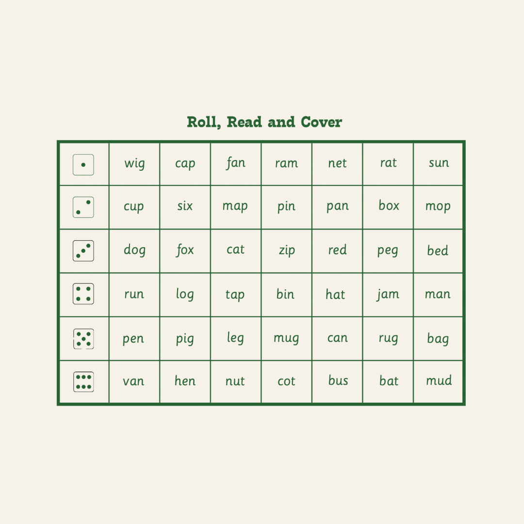 Roll, Write and Cover Boards - CVC Words