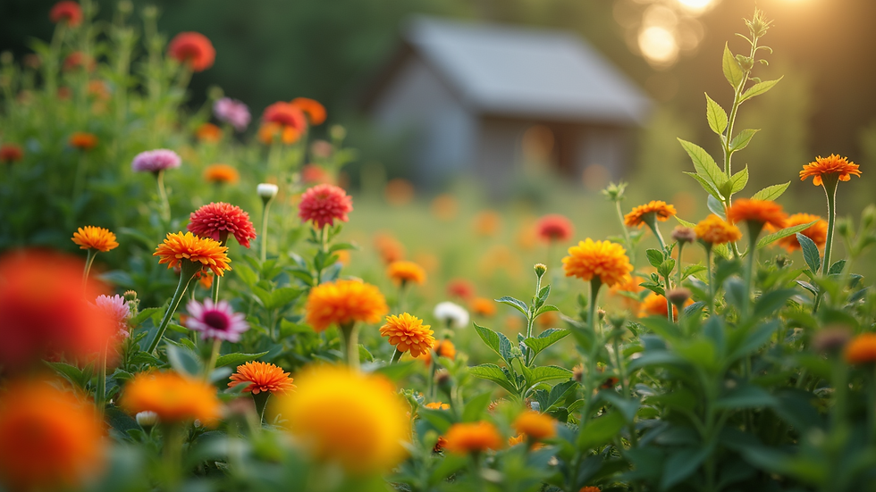 Close-up view of a community garden with vibrant plants