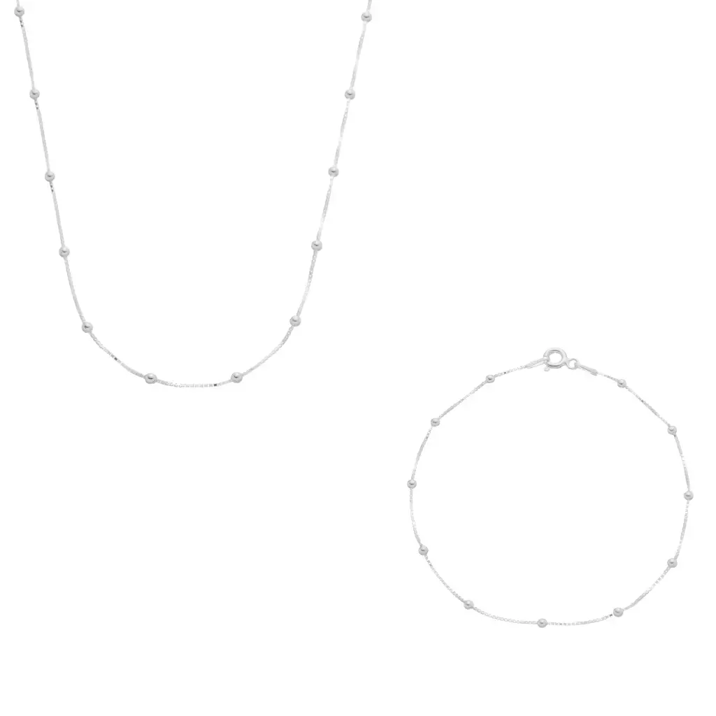 Kit de Prata Choker + Pulseira Veneziana Bolinha V15