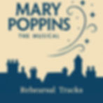 Mary Poppins the Musical graphic with rooftop silhouettes and swirling stars