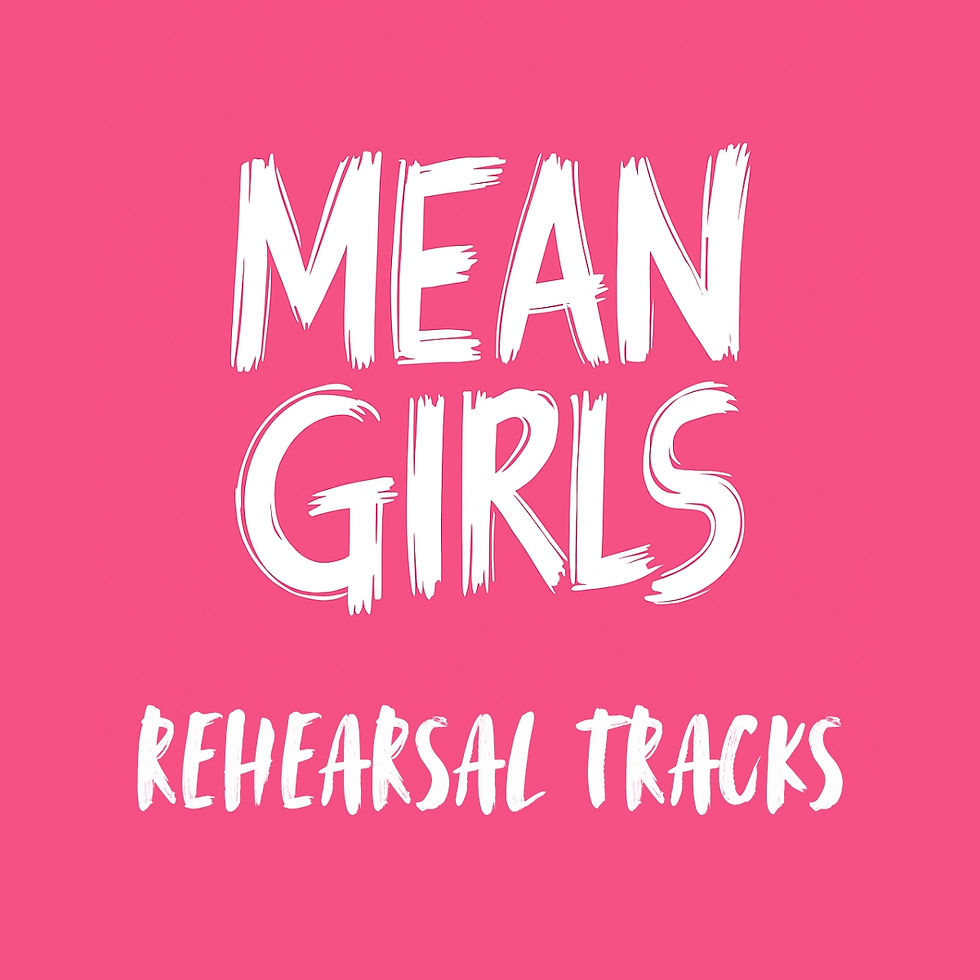 Mean Girls the Musical graphic with bold white text on pink background