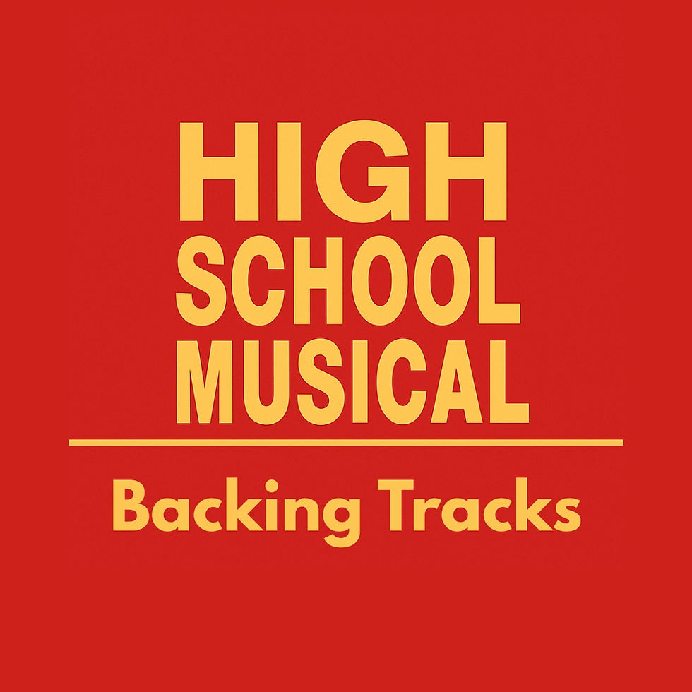 High School Musical graphic with bold yellow text on red background