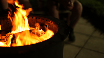 Close up of Smokelis Gather secondary combustion on premium paved courtyard at luxury Hamilton residence